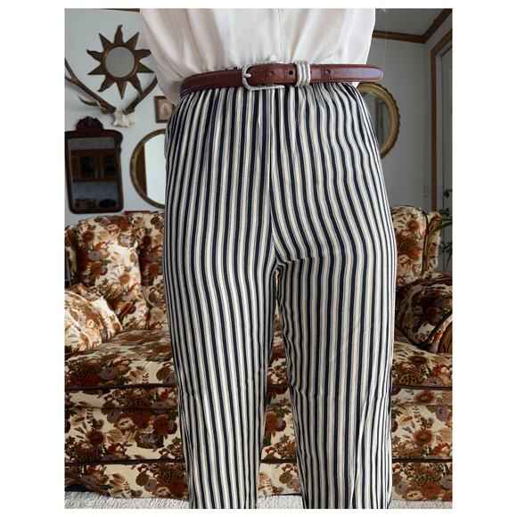Vintage Black & Cream Striped High-Waisted Pants - Picture 3 of 4